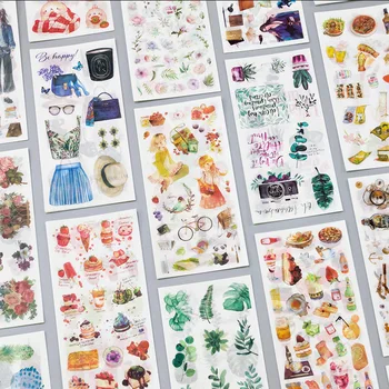 3 דפים/חבילת מדבקות וינטאג ' מסע מזון פרחים דקורטיביים Washi מדבקות עיצוב אלבומים תווית היומן כתיבה אלבום מדבקות