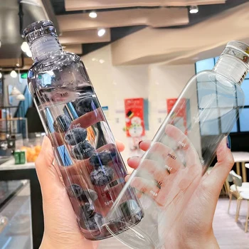 500/750ml בקבוק מים שקוף עם הזמן בקנה מידה כמה פלסטיק נייד מיכל מים אנטי-זרוק חיצונית בקבוק מים