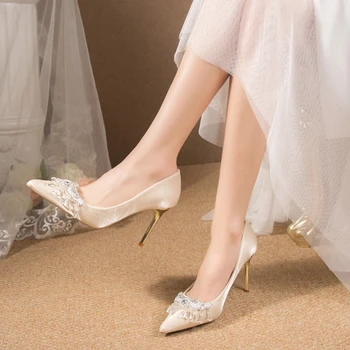 BCEBYL הקיץ מחודד בוהן פגיון ריינסטון מעוטר אלגנטי נעלי נשים חדשות אופנה סקסית אירועים מסיבת חתונה עקבים גבוהים