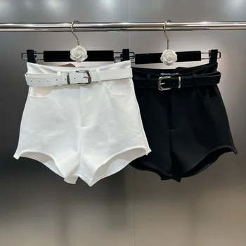 BORVEMAYS 2023 סתיו חדש גבוהה המותניים מוצק צבע פשוטים כל-התאמה נשים מכנסיים קצרים החגורה מזדמנים מכנסיים מגמת WZ3641