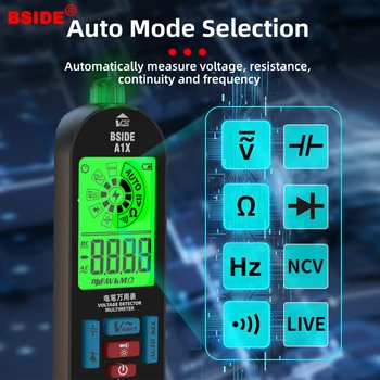 BSIDE A1X Profesional פיקוד דיגיטלי מודד חכם מתח Teste אוטומטי צלצל AC DC קיבולת אוהם דיודה הרץ NCV עט לחיות הבוחן