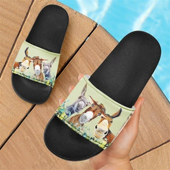 ELVISWORDS סוס פרח עיצוב לנשים להרגיש בנוח קיץ נעלי בית חיה הדפסה ילדים נעלי החוף דרישה מותאם אישית מתנה נעליים