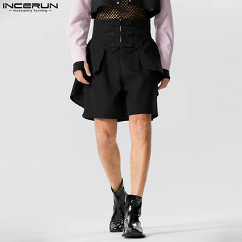 INCERUN 2023 בסגנון אמריקאי גברים חדשים של מכנסיים קצרים מזדמנים מוצק עם קו מותן גבוה עיצוב אופנה מכנסיים קצרים זכר רופף השכיח קצרים S-5XL