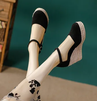 LIHUAMAO ספרד סגנון עיצוב חדש נעלי בד נעלי טריזים סנדלי העקב גבוה משאבות נוחות csaual פלטפורמה ליידי נעליים