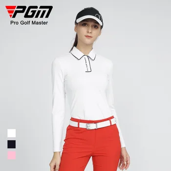 PGM גולף ארוך שרוול החולצה Windproof חם אופנתי חולצת דש עיצוב אלסטי העליון סתיו חורף גולף ללבוש לנשים YF539