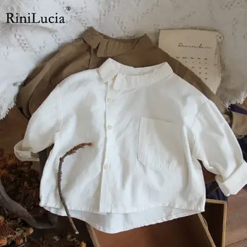 RiniLucia בייבי בנות חולצות 2023 ילדים חדשים חולצות מוצק כיס שרוול ארוך רופף מזדמן בנים לכל היותר בגדי ילדים עבור יוניסקס