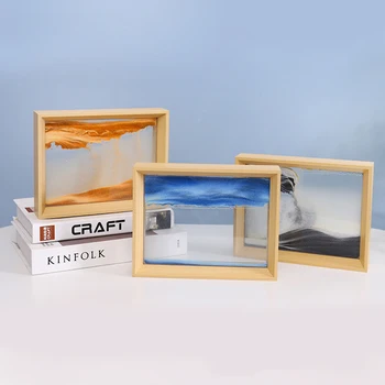 Sandscape העברת חול אמנות 3D דינמי חול טובעני ציור נוזלי שעון חול, המסתובב מסגרת עץ זורם החול עיצוב הבית מתנות