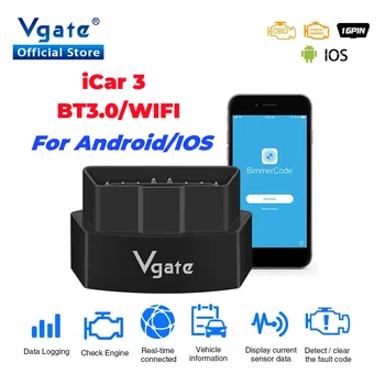Vgate iCar3 ELM327 Wifi עבור אנדרואיד/IOS ODB2 רכב אבחון סורק Bluetooth ELM 327 V2.1 OBD2 OBD 2 קוד הקורא כלי הסריקה האוטומטית