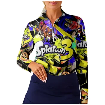 WAWNI Splatoon 3 משחק שרוול ארוך צוואר מזוייף האופנה Zip קט אופנת רחוב דק בגדים Harajuku רוכסן צוואר ארוך שרוולים טי