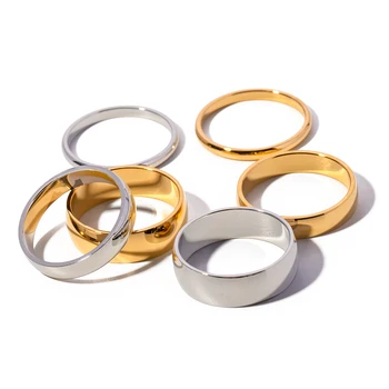 Youthway מינימליסטי נירוסטה זהב צבע כסף חלקה הטבעת עמיד למים אופנה יומית פשוטה מסיבה תכשיטים מתנה חדשה.