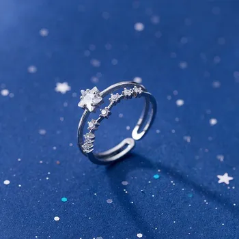 אופנה חדש צבע כסף לפתוח טבעת אצבע הקישור כוכב גלקסי Stackable ברור אבן לנשים ילדה תכשיטים מתנה Dropship סיטוני