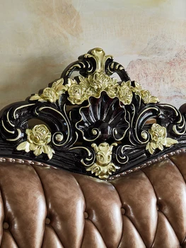 אירופאי יוקרתי מעץ מלא זהב החתונה המלכותית הספה הספה עור Pu בשילוב סלון פינתי בצורת L ספה