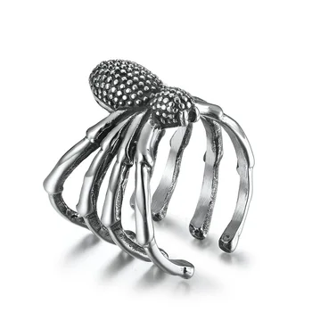 אישי חדש רטרו עכביש נירוסטה טבעת לגברים בציר פאנק עכביש שחור פתיחת טבעת מתכווננת תכשיטים ואביזרים