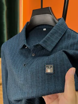 באיכות גבוהה מותג יוקרה באיכות גבוהה סתיו של גברים דש 2023 חולצת פולו עסקי מזדמן ההר בצורת חמה ביול עיצוב העליונה.