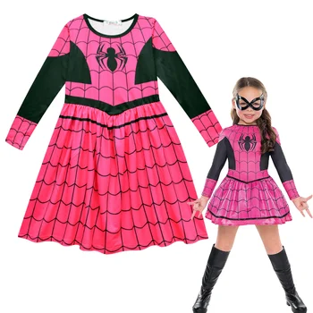 בנות מזדמן שמלות עכביש חיות מצוירות הדפסה בנות שמלת ליל כל הקדושים הגיבורה Cosplay מסיבת תחפושות