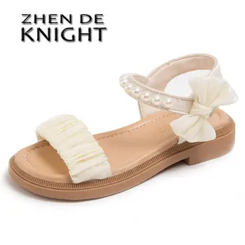 בנות נסיכה סנדלים 2023 חדש אופנה הקיץ פרל קשת של הילדים חוף נעלי תינוק רכות הבלעדי הרומית סנדלים