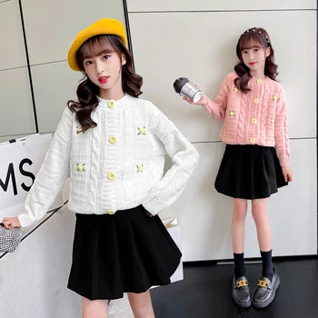 בנות סוודרים פעוטות פרח צהוב, סרגה סוודר מעילים לילדים מוצק צבע מקסימום צמר פתוח לתפור בגדים 4 6 7 8 9 11 y