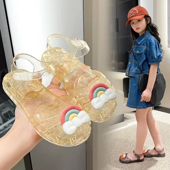 בנות סנדלי קיץ חדש בענן קשת Kdis נעליים חמוד נעלי ג ' לי נסיכת אופנה נעלי חוף בנות נעלי תינוק סנדל של ילדה.