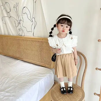 בנים חולצה+מכנסיים חליפת ילדים קוריאנים סטים של בגדי תינוקות סטים התאמת תלבושות קיץ בנות חולצה+חצאית בגדי ילדים