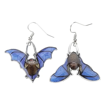בעלי חיים ליל כל הקדושים עגילים השטן כנף העטלף להשתלשל עגילים גותי כחול הכנף המעופפת עגיל תכשיטים מתנה לנשים 066C