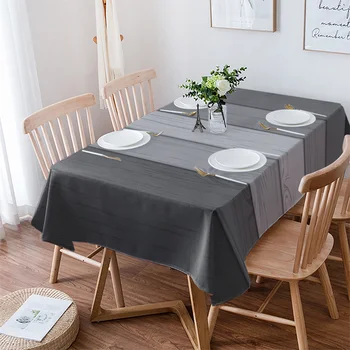 בציר שחור לבן אפור הדרגתי עץ מלא מפת שולחן עמיד למים שולחן אוכל מלבני סיבוב בבית של מטבח קישוט