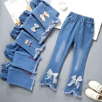 ג 'ינס בנות צבע מוצק ילדים בנות ג' ינס מכנסיים עשרה בנות ג ' ינס לילדים אביב סתיו בגדי בנות 3-15yrs