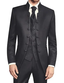 גברים חליפת חתונה נשף שמלת ז ' קט+מכנסיים+וסט גברים חליפה להגדיר Slim Fit חליפת טוקסידו גברי בלייזר מותאם אישית בסגנון בריטי החתן בגדים