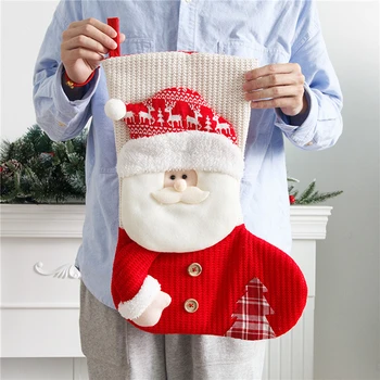 גדול אדום לבן סרוג גרב חג המולד סנטה קלאוס האח עיצוב גרבי חג המולד שקיות ממתקים בעל עיצוב הבית.