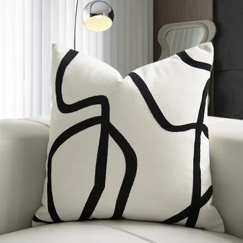 גיאומטרי מופשט קו הדפסה מבד שחור לבן כרית כיסוי הספה ליד המיטה לזרוק Pillowcover