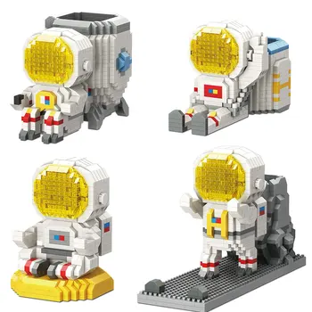 האסטרונאוט עם אור אבני הבניין חלל חלל מחזיק עט DIY לבנים צעצועים מיקרו יהלומים אבני לילדים מתנות