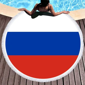 הדגל הלאומי סיבוב מגבת חוף קוטר 3D מיקרופייבר ברזיל רוסיה צרפת מגבת נסיעות שחייה בקיץ מגבת עם ציצית