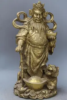 המיתוס הסיני פליז Yuanbao פורטונה עושר אלוהים מושב הרשע נמר פסל