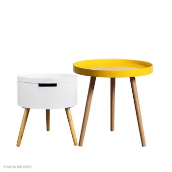 הסלון קפה שולחן מרפסת שולחן קפה קטן משק מודרני פשוט מעץ מלא הרגל משולש מבנה יציב.