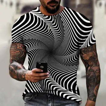הקיץ 3D תלת מימדי דפוס של הגברים החולצה החדשה מנופחים בגדים רפויים רטרו שרוול קצר האופנה מעניין O-צוואר העליון