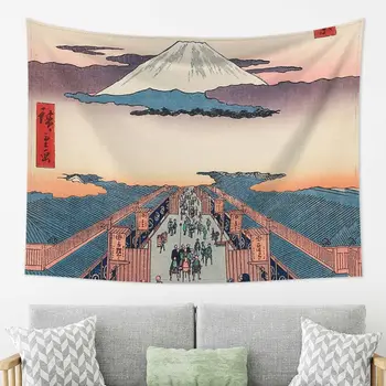 הר פוג ' י, לעיל העתיקה רחוב Ukiyo e-אמנות יפנית שטיח קישוט שטיחים עבור הסלון חדר השינה בבית תלייה על קיר