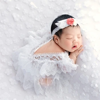 התינוק צילום אביזרים תחרה רומפר פרח כיסוי הראש ילדה התמונה החליפה Photoshooting אביזרים בגדי הרך הנולד, מתנה להולדת