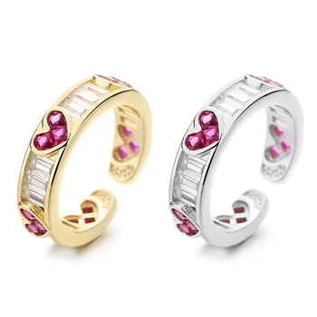 ורוד מתוק אוהב את הלב קריסטל האצבע טבעות חלולה מתכוונן טבעת פתוחה לנשים מסיבת חתונה תכשיטים מתנות