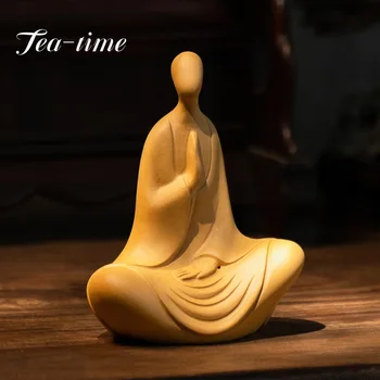 זן סיני סגול קליי חכם נזירים בודהיסטים תה מחמד צלמיות טקס התה בעבודת יד שולחן קטן לקישוט, אביזרי קישוט