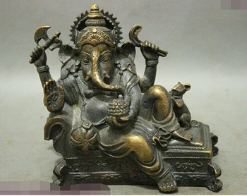 זקן סיני בודהיזם ברונזה 4 זרועות Ganapati גאנש האל גנשה פסל בודהה