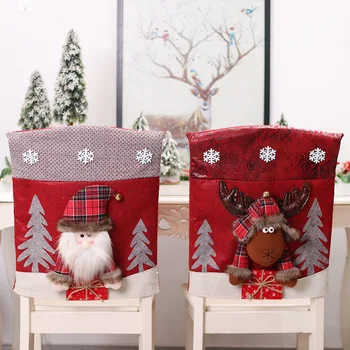 חג המולד סנטה קלאוס הכסא כיסוי דמוי עור 3D Cartoon Doll הכיסא הכיסוי האחורי משענת לכיסוי לשנה החדשה עיצוב הבית