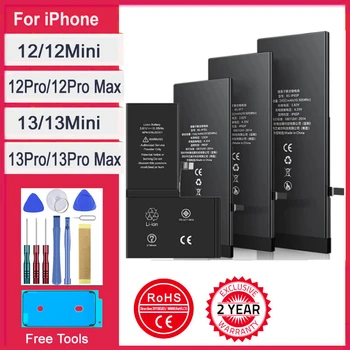 חדש 0 מחזור סוללה עבור IPhone 12 13 Mini Pro מקס קיבולת גבוהה Bateria עבור אפל 12mini 13mini 12Pro 13Pro מדבקה כלים חינם