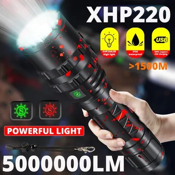 חדש 5000000LM גבוה כוח LED חזקה פנס טקטי צבאי לפיד USB קמפינג Lanterna עמיד למים הגנה עצמית