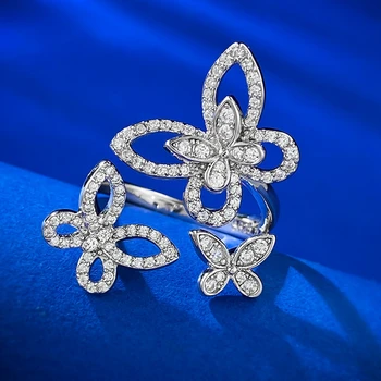 חנות אלגנטית 100% כסף סטרלינג 925 מעבדה ספיר חן פתח פרפר הטבעת עבור נשים מתנות חתונה תכשיטים הסיטוניים