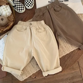 ילדים במכנסיים ילד בסגנון יפני 2023 אביב סתיו חדש כותנה ילדה תינוק מקרית מוצק צבע רופף פשוט מכנסיים לילדים