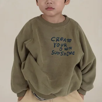 ילדים קוריאני החורף החדשה T חופשי מזדמן הדפסת מכתב שרוול ארוך בנים ובנות' צמר סוודר סוודר חם בנוח.