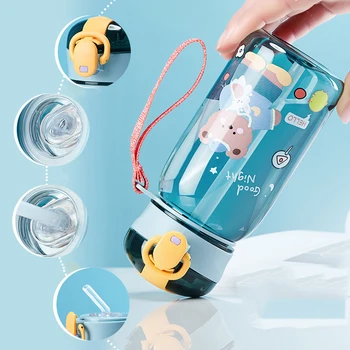 ילדים קריקטורה מים כוס עם מכסה עם קשית דוב חמוד פרסום בקבוקי מים חיצוני נייד בקבוק משקה ילדים מקסים גביע