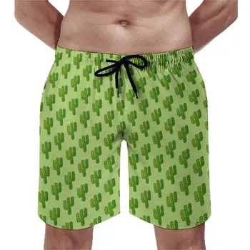 לוח מכנסיים קצרים ירוק קקטוס חמוד חוף הוואי גזעי הצמחים הדפסה של גברים מהיר ייבוש רץ לגלוש חם גודל גדול לוח מכנסיים קצרים