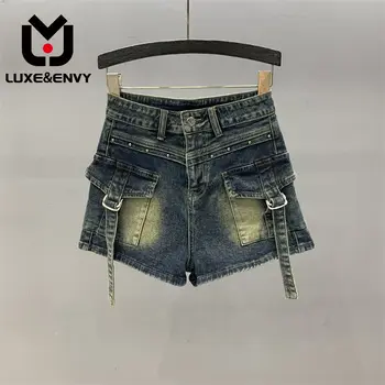 לוקס&מקנא חריף בנות מכנסי ג ' ינס קצרים החדשות של נשים גבוהה המותניים רזה מכנסיים Workwear 2023 סתיו
