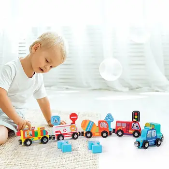 מגנטי קטן הרכבת צעצועי עץ Diy תנועה סימן זיהוי מוקדם צעצועים חינוכיים עבור בנים בנות מתנות