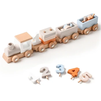 מונטסורי צעצועים מעץ הרכבת לתינוק ליום הולדת צעצוע עם מספרים, בלוקים משחק פעוטות בנים Girls1 2 3 4 5Baby למידה צעצוע